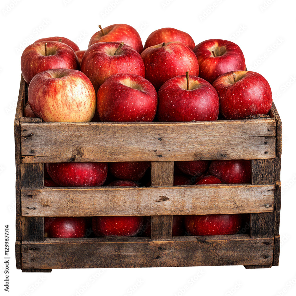Fresh red apples in a wooden crate isolated on transparent background Fresh red apples in a wooden crate isolated on transparent background