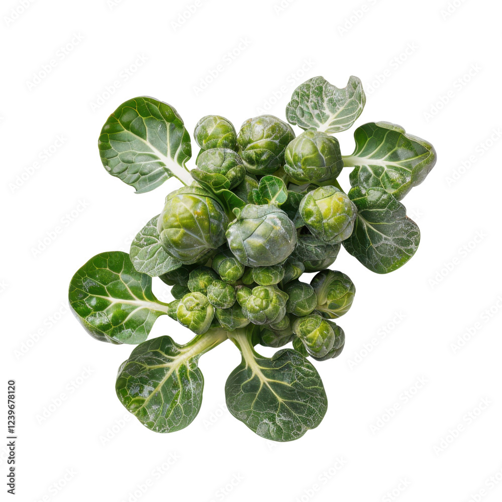 Obraz premium Fresh Brussels sprouts with vibrant green leaves and tight buds, perfect for healthy meals and recipes