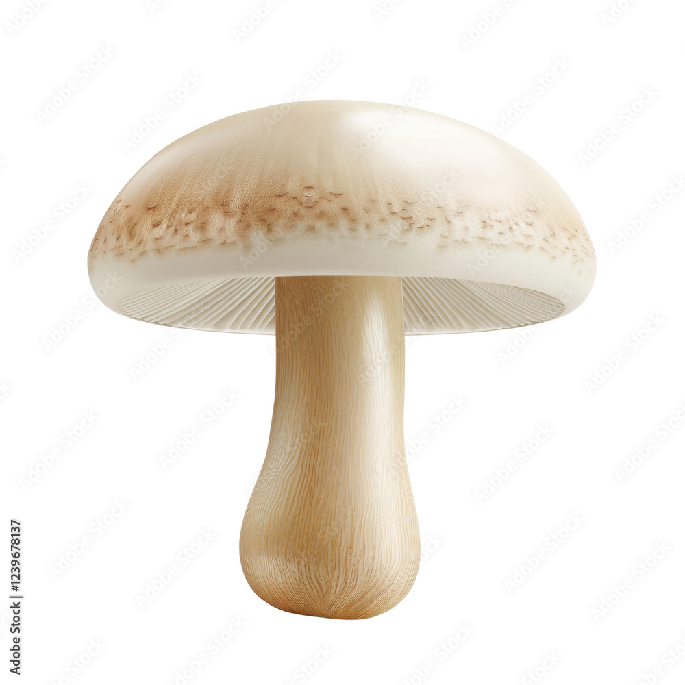 Fresh white mushroom with smooth cap and textured stem, perfect for culinary use Fresh white mushroom with smooth cap and textured stem, perfect for culinary use