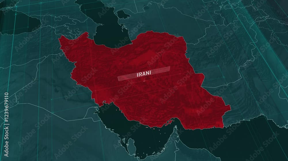 Zoom in to the map of Iran with text, textless