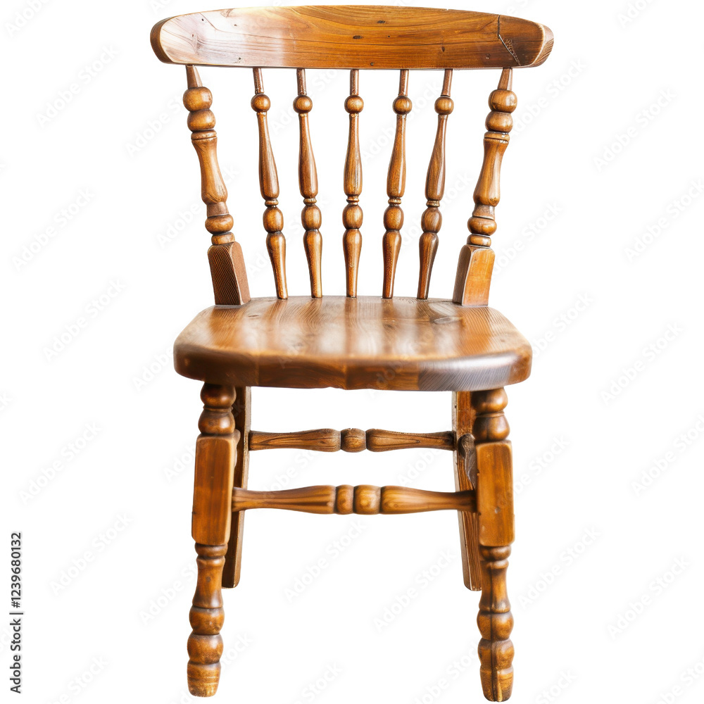 Fototapeta premium Rustic wooden chair with classic design, featuring slatted back and sturdy legs, perfect for home decor or vintage settings