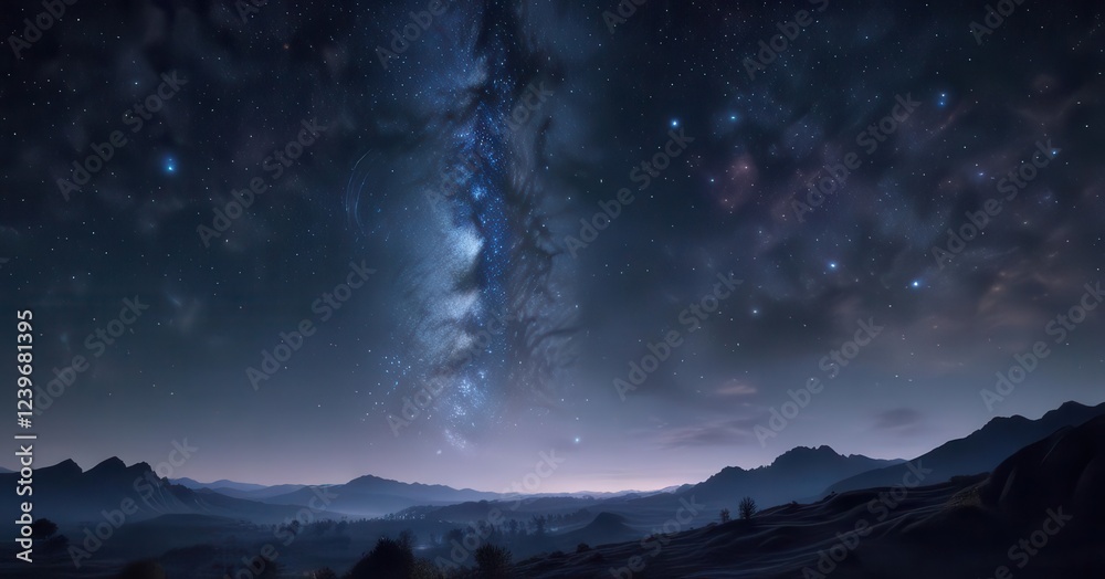 Fototapeta premium Celestial night sky with stars and galaxy in deep blue color , galaxy, starry night, dark sky