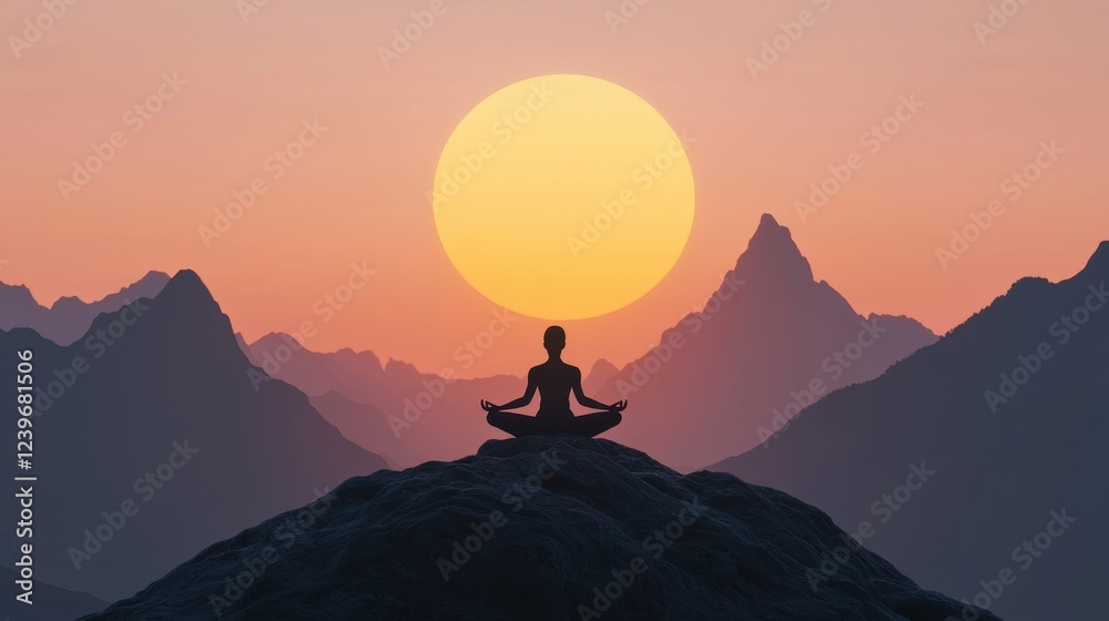 Tranquil Sunset Meditation with Mountains and Calm Atmosphere Tranquil Sunset Meditation with Mountains and Calm Atmosphere