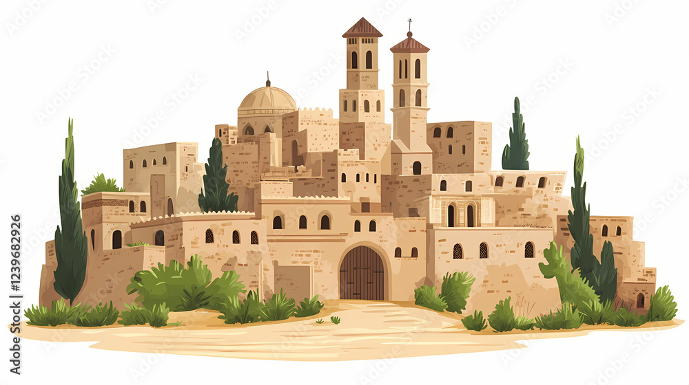 Fototapeta premium Bethlehem isolated on white background. Ancient Ruins. Illustration
