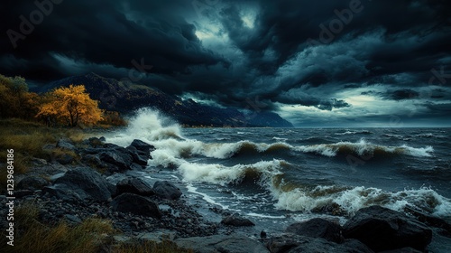 Dramatic Stormy Sky with Dark Clouds Looming Over a Serene Landscape Creating a Tense Yet Captivating Atmosphere Before the Rain Falls