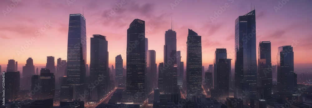 Naklejka premium Cityscape at dusk with gradient building textures, skyscraper, gradient, texture
