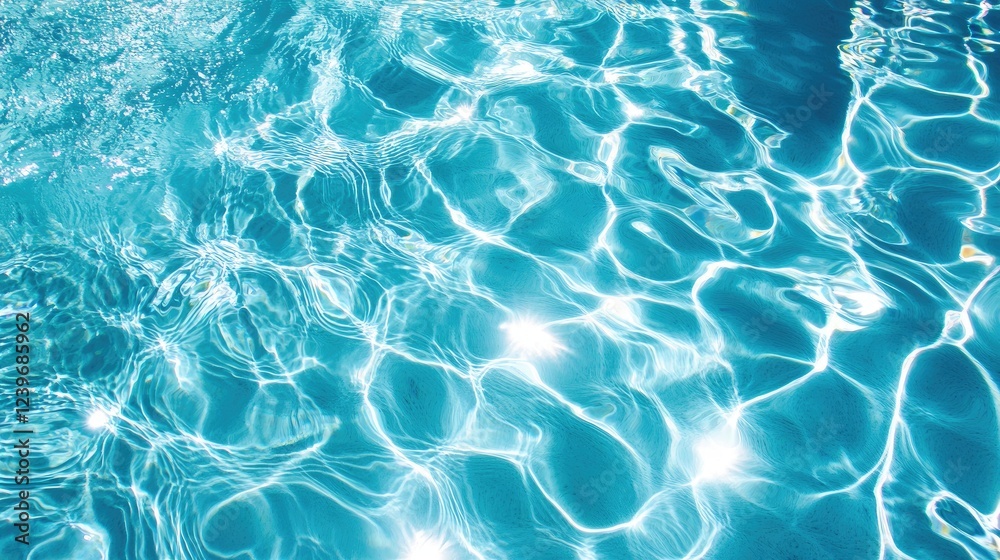Obraz premium The captivating texture of pool water on a sunny day unfolds in a high-angle view, with ripples and reflections forming a serene, artistic pattern.