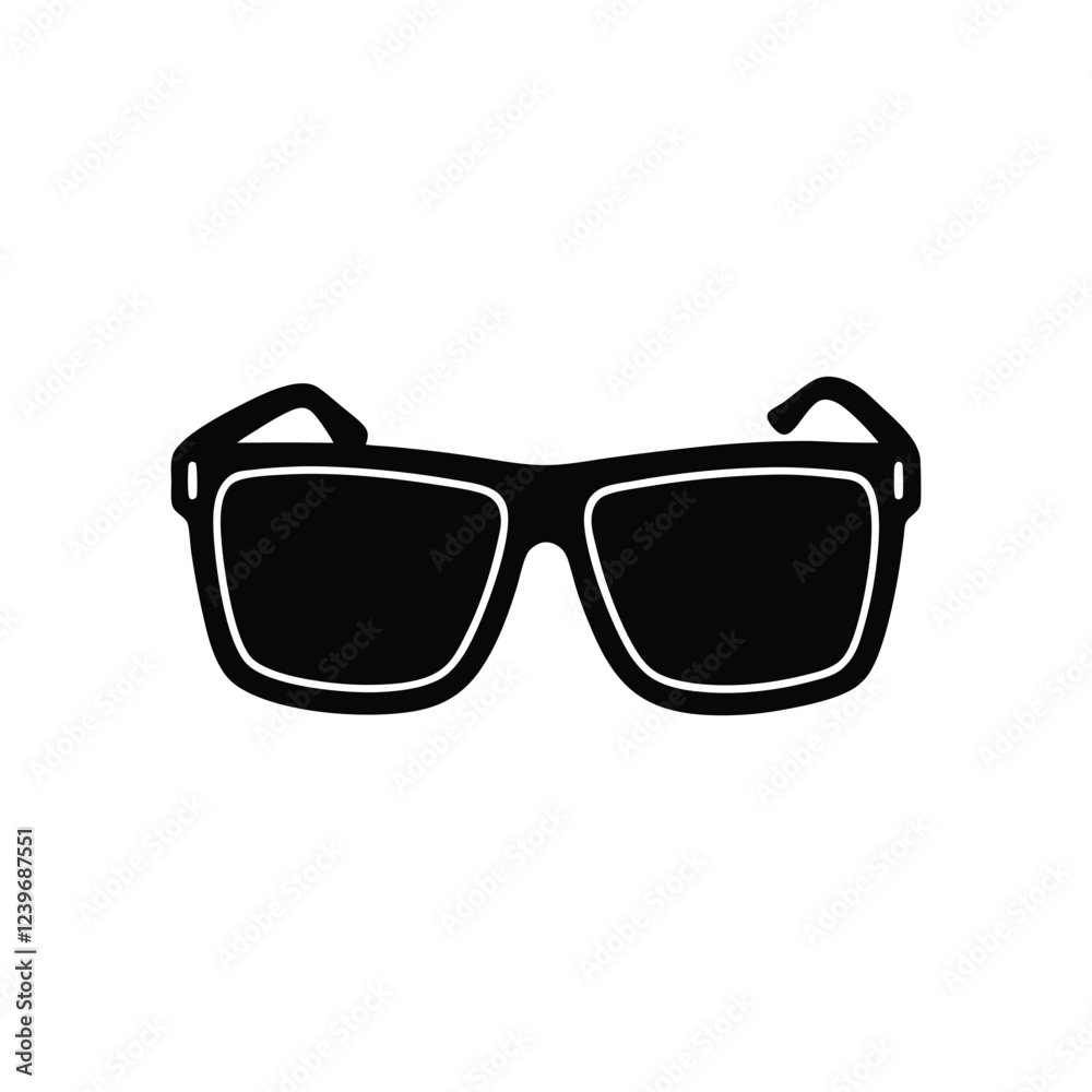 Trendy black sunglasses silhouette vector featuring classic frame perfect for optical logo design summer fashion and branding use
Trendy black sunglasses silhouette vector featuring classic frame perfect for optical logo design summer fashion and branding use