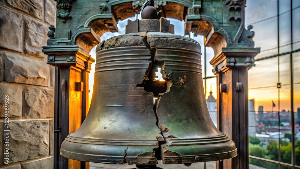 Obraz premium Liberty Bell Close-up at Sunset