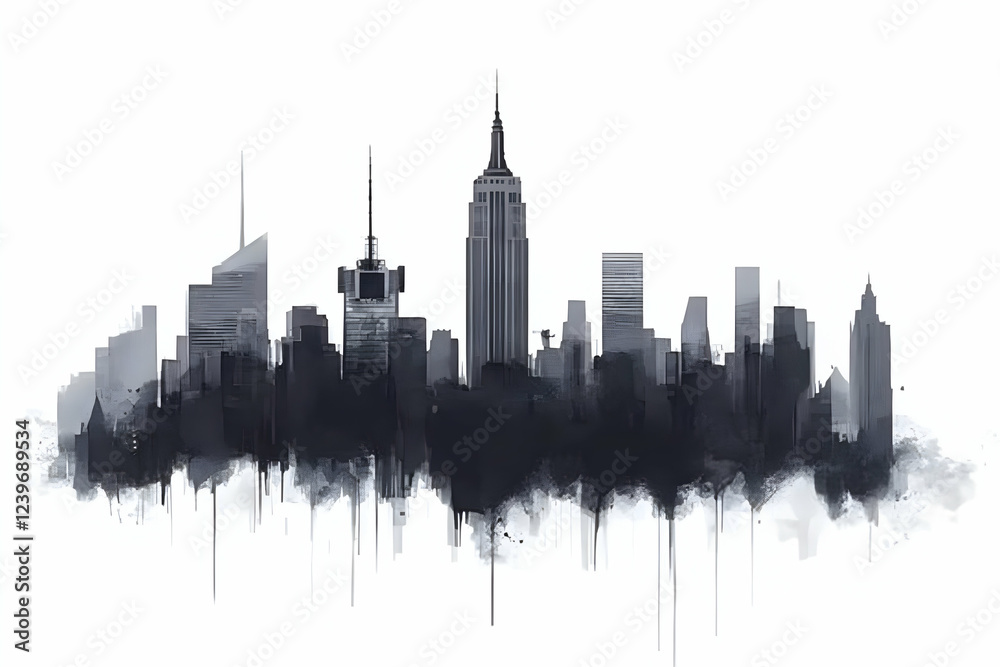 Fototapeta premium Abstract Cityscape Painting Drips with Monochromatic Elegance and Urban Grandeur