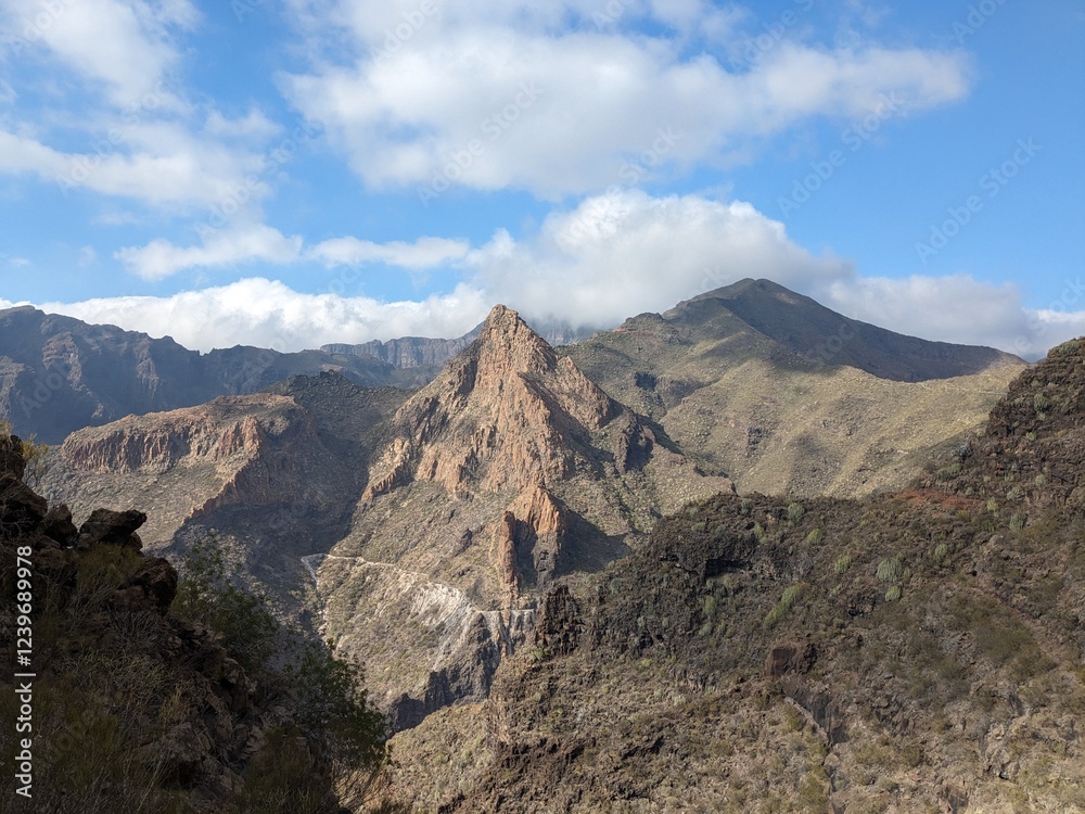 Fototapeta premium Tenerife panorama landscape,beautiful nature view mountains from hiking trips on Tenerife island, Canary Islands Spain