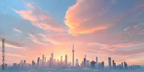 Cityscape at Sunset: Towers...