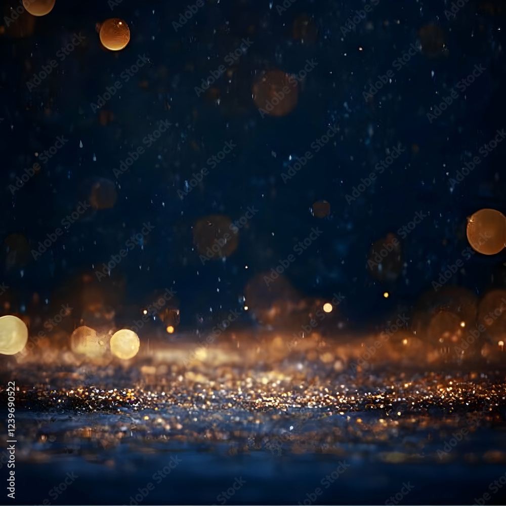 Obraz premium Abstract background with glittering gold particles and bokeh lights gracefully falling.