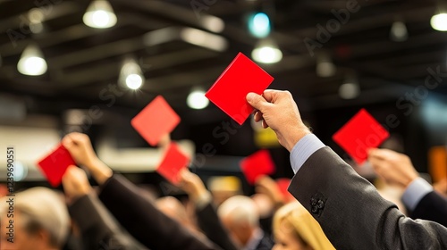  Intense bidding moment at an auction house with bidders raising paddles under spotlight, capturing the dynamic and competitive atmosphere of the auction event