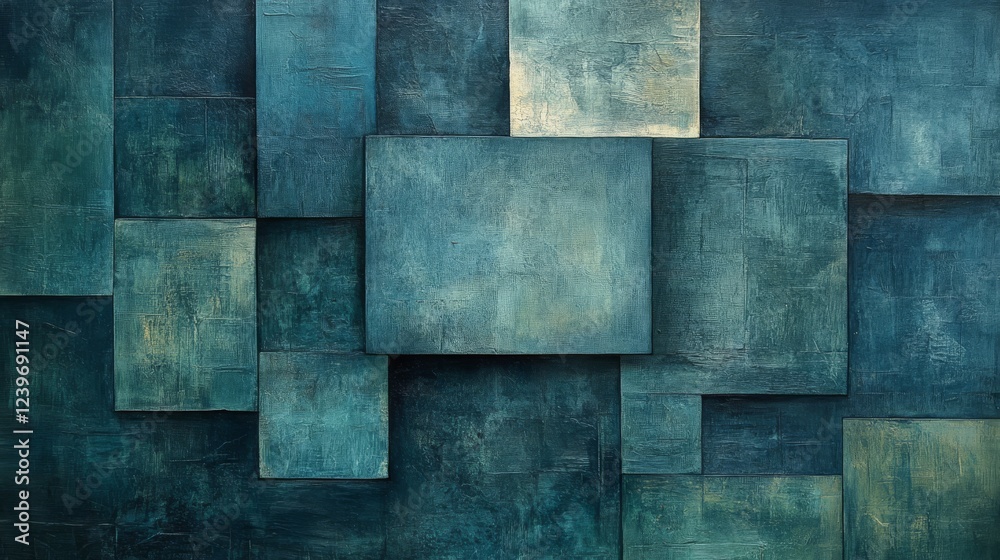 Abstract Teal Rectangular Geometric Wall Art