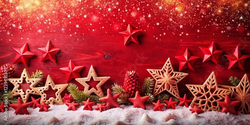 Festive Red Christmas Background with Cut-Out Paper Star Border