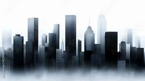 Cityscape Illustration Shows Buildings Reaching into the Foggy Atmosphere and Dramatic Sky