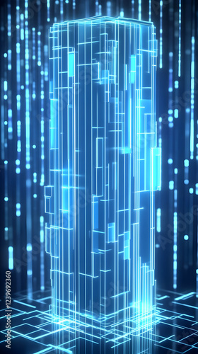 3D Abstract Glowing Blue Re...