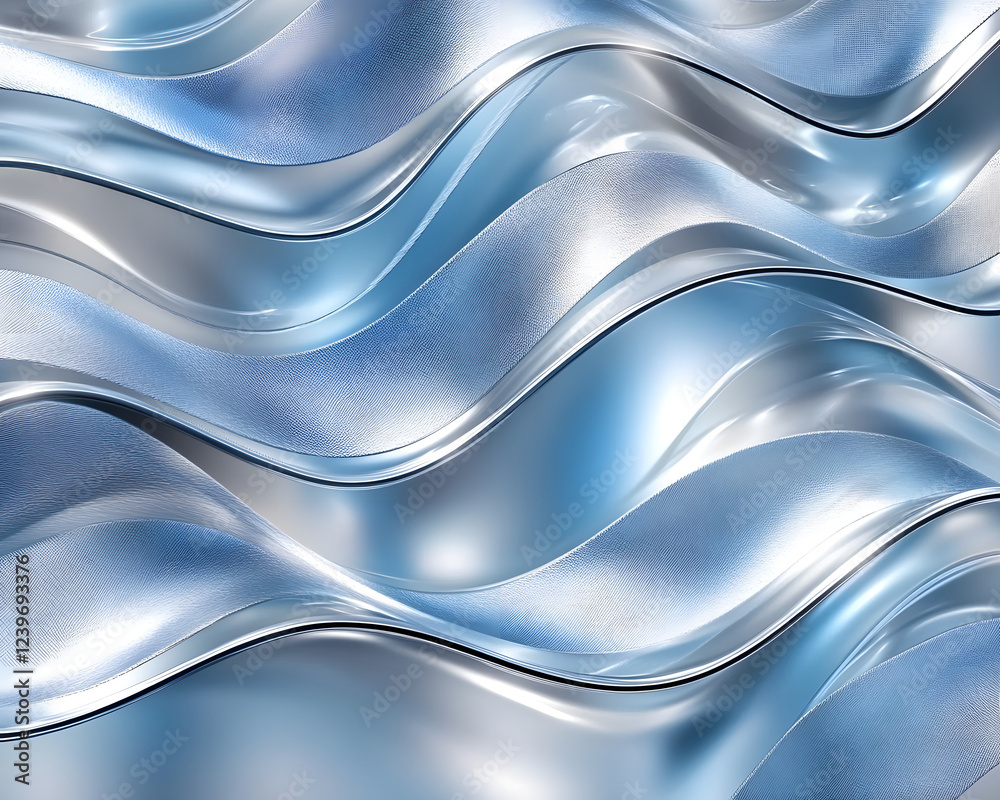 Fototapeta premium Abstract Wavy Metallic Texture: Blue and Silver