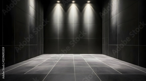 Empty Black Tile Room Illum...