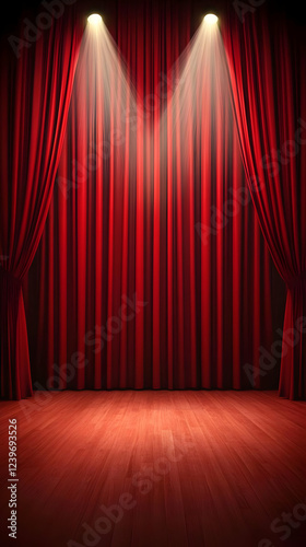 Illuminated Red Stage Curta...