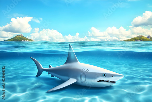 3D Shark Swims in a Tropica...