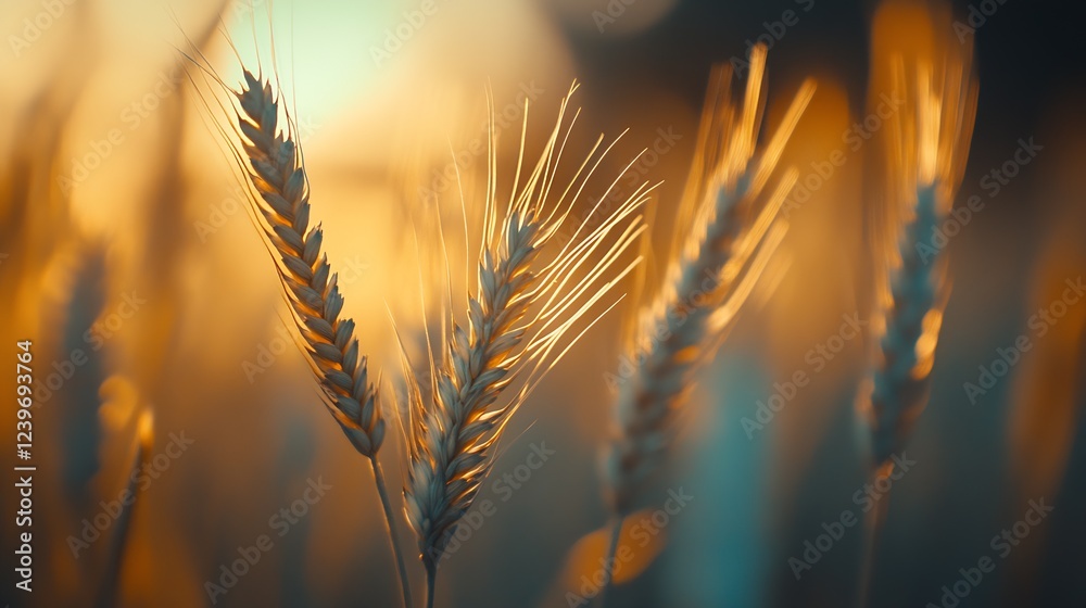 Close Up of Wheat Stalks with Golden Light Capturing Nature's Bounty during Sunset : Generative AI Close Up of Wheat Stalks with Golden Light Capturing Nature's Bounty during Sunset : Generative AI