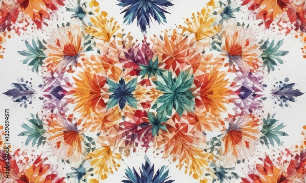 Fototapeta premium Colorful geometric patterns with shapes of nature on a white background, abstract, floral, vector