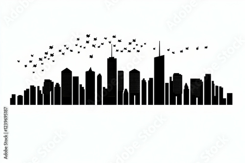 Birds Fly Over City Skyline...
