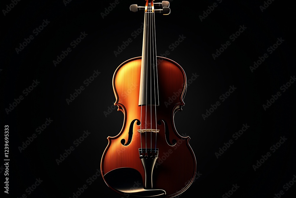 Fototapeta premium Classic Wooden Violin with Glossy Finish Set Against a Dark Background : Generative AI