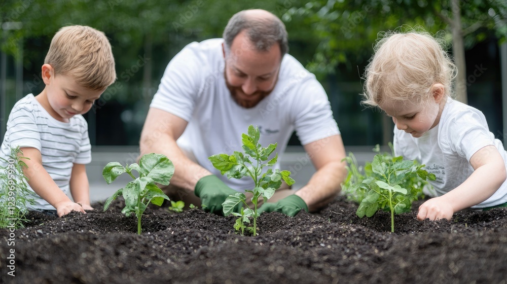 custom made wallpaper toronto digitalFamily planting seedlings in urban garden