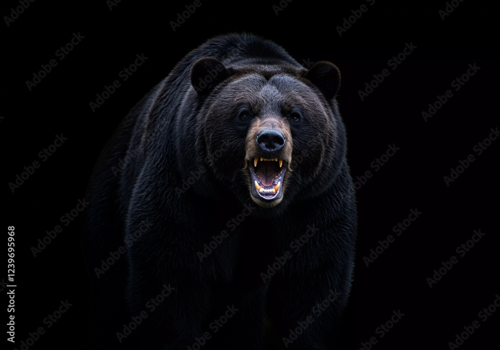 Fototapeta premium Grizzly's Roar: A Majestic Black Bear Dominates the Darkness
