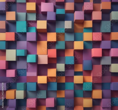 Colorful pattern of interlocking squares with varying shades and hues,  color theory,  graphic design,  abstract shapes