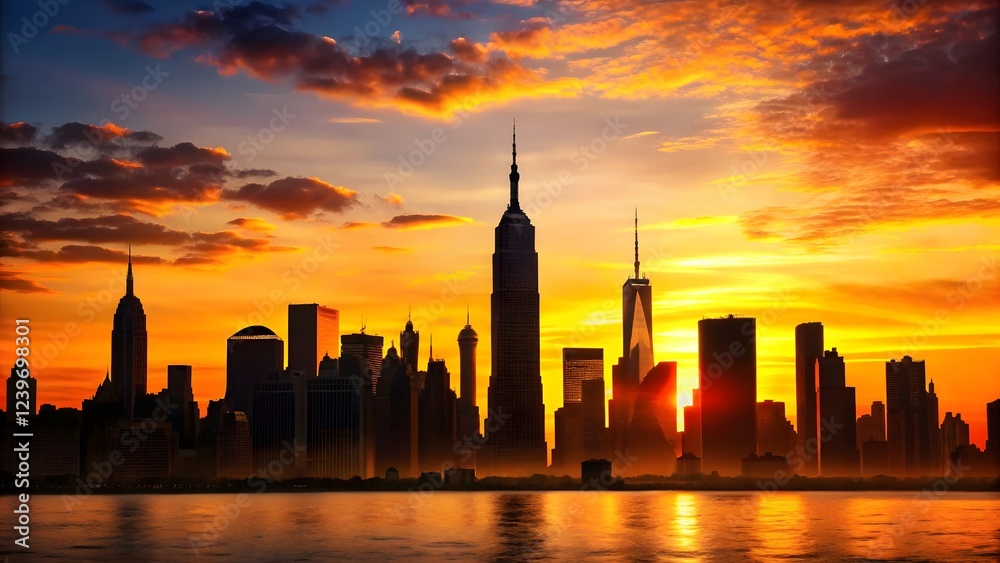 Fototapeta premium Silhouette Cityscape at Sunset