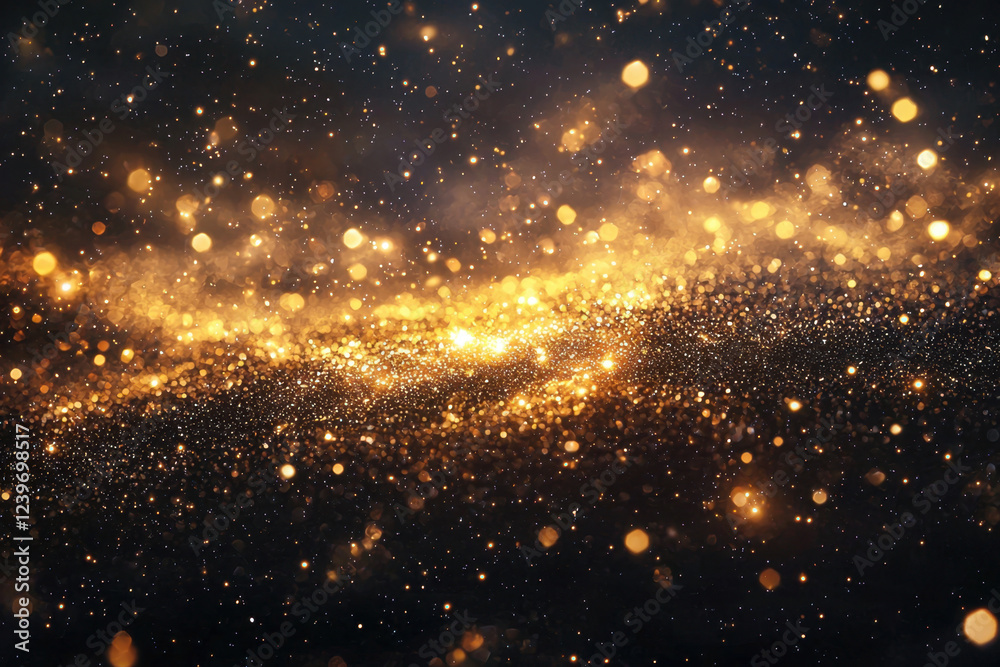 Fototapeta premium Swirling golden dust clouds forming a luminous galactic arc.
