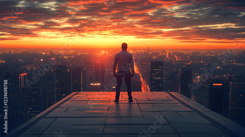Businessman Stands on Rooft...