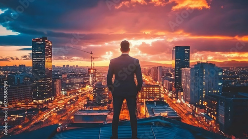 Businessman Stands on Rooft...
