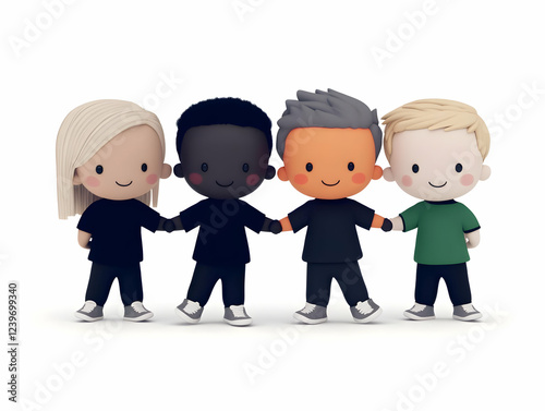 3D Children Holding Hands: ...