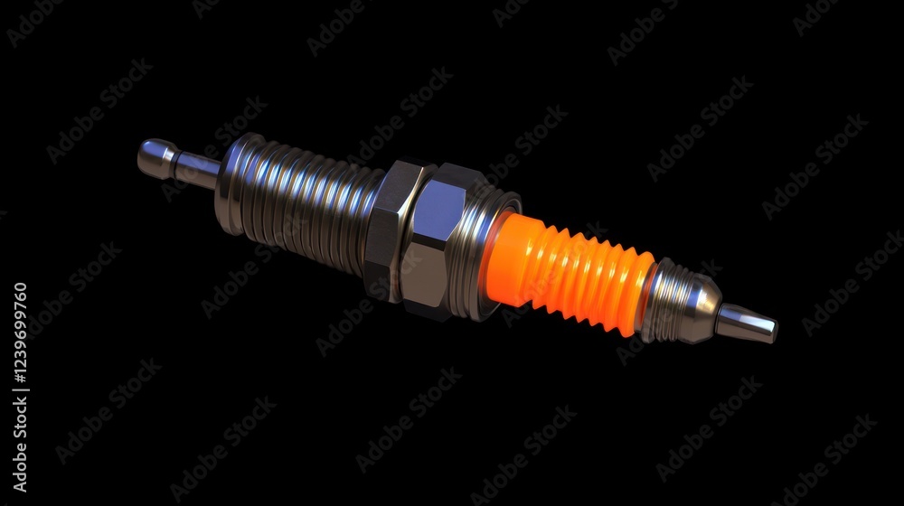 Industrial spark plug detail, black background