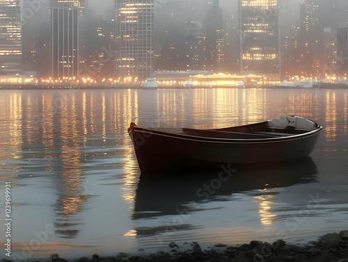 Lonely Boat Rests in Still ...