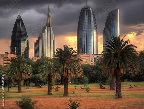 Modern skyscrapers rise abo...