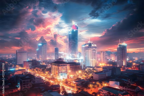 Vibrant Cityscape Illuminat...