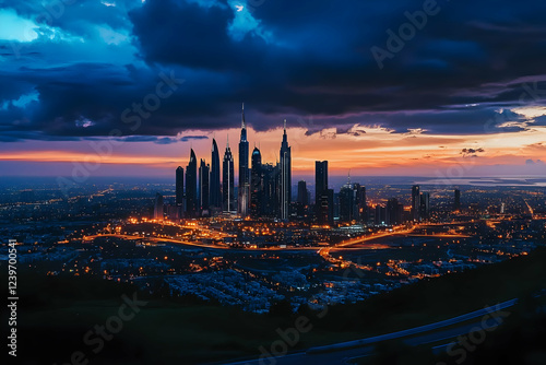 Cityscape at Sunset: Towers...