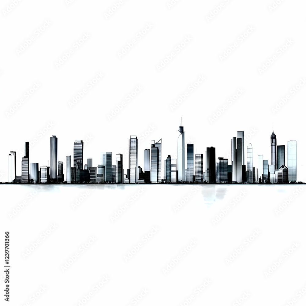 Obraz premium Modern City Skyline Illustration with Skyscrapers and Buildings with Architectural Details