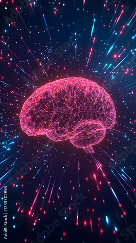 3D Wireframe Brain Radiates...