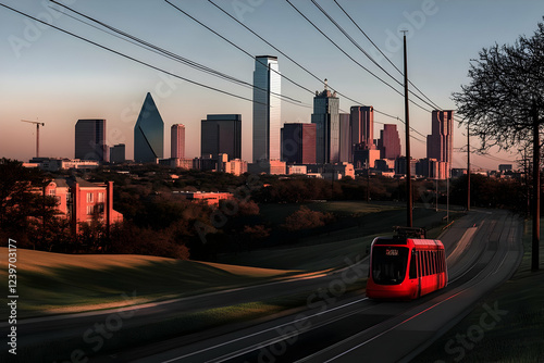 Red Tram Passes Through a P...