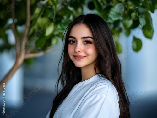 Young Woman Smiles Gently N...