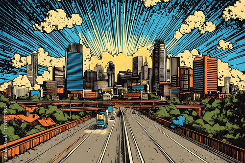 Comic Book Cityscape: Highw...