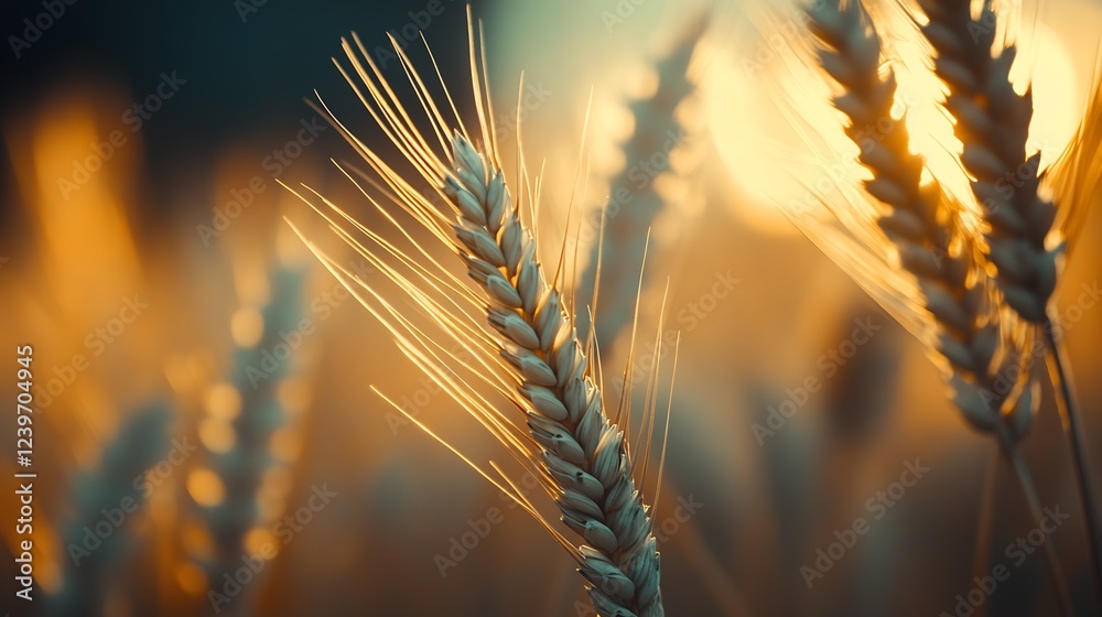 Golden Wheat Grains Swaying in the Warm Sunset Breeze at Evening : Generative AI Golden Wheat Grains Swaying in the Warm Sunset Breeze at Evening : Generative AI