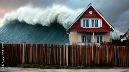 Giant wave crashes towards ...